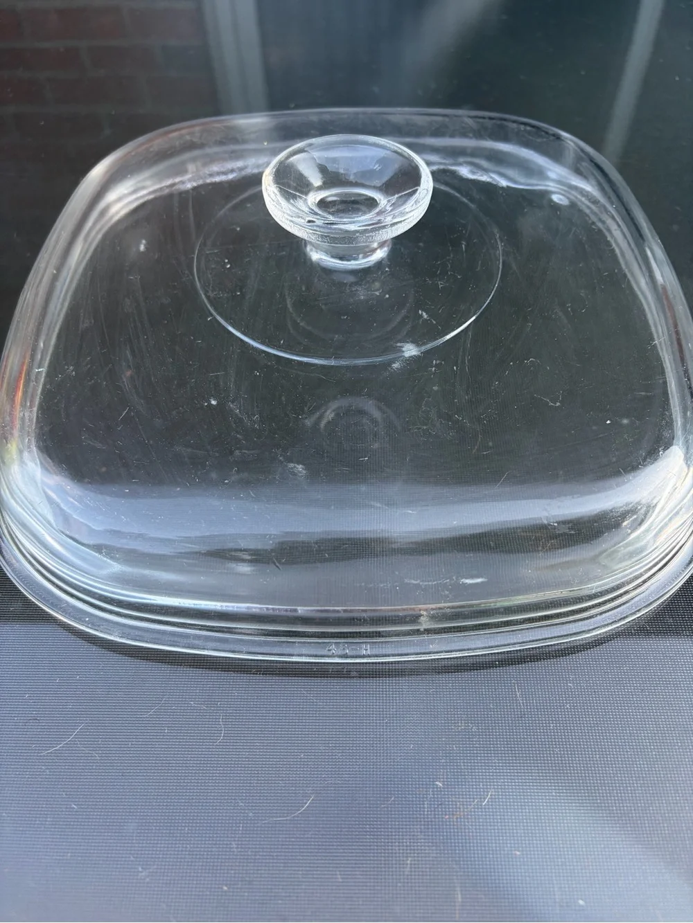 PYREX A-12-C Clear Glass Square Lid with Knob - chips pictured